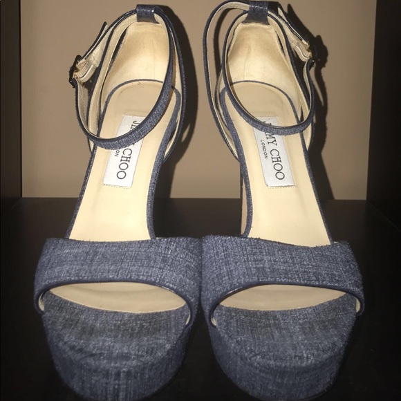 Jimmy Choo denim and snake skin platform heel - Picture 1 of 3